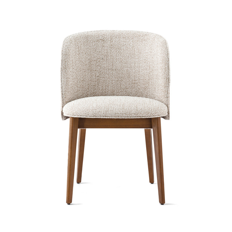 Abrey Upholstered Armchair with Wooden Base, Mud Brown, Walnut