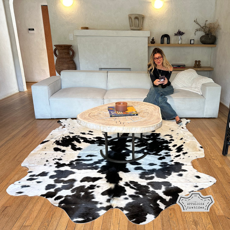  Extra Large 6 × 8 ft Chromatic Black & White Cowhide Rug - 100% Genuine Leather - Natural Luxury Boho-Chic Accent