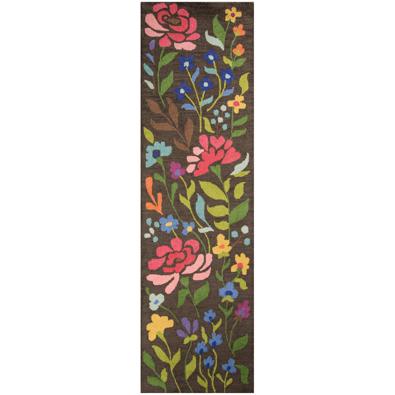 Tapis brun / vert en laine crocheté à la main Brooklington, Tapis de couloir 2 pi 3 po x 8 pi
