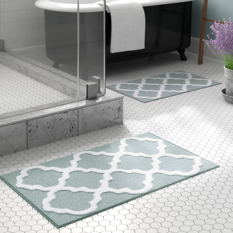 Ensemble de tapis de salle de bain 2 pièces Lavish Home - Tapis de bain 100% coton 41 x 24,5 pouces et 34 x 21 pouces avec imprimé de treillis texturé pour un décor de salle de bain élégant - Tapis de bain Tapis antidérapants lavables