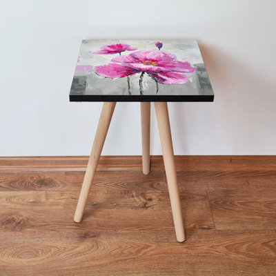 Table d'appoint d'inspiration impressionniste, 100% panneau de fibres à densité moyenne avec pieds en bois de hêtre, 13,8 po x 16,5 po x 13,8 po | Conception durable et élégante, parfaite pour le salon ou la chambre à coucher | Concept de fleur unique, esthétique moderne