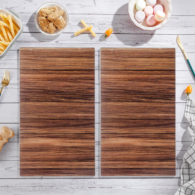 2 Pcs Universal Glass Stove Wood Effect Hob Cover Cutting Chopping Boards Worktop Protectors