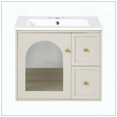 Wall Mounted Small Space Bathroom Vanity Ceramic Sink Drawers Door
