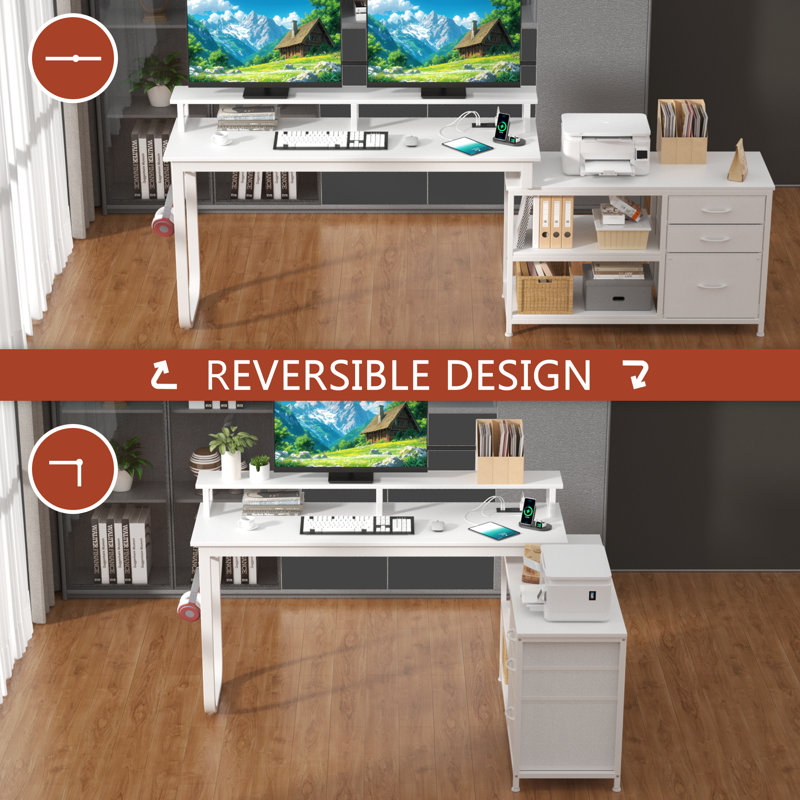 Bureau d'ordinateur en L avec huche 59,7 po Swening