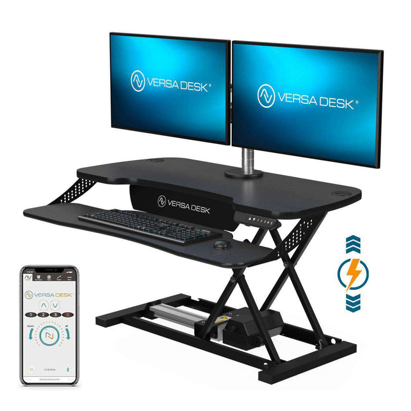 Convertisseur de bureau électrique 36 po VersaDesk PowerPro Elite avec bouton-poussoir réglable en hauteur et port de charge USB, noir