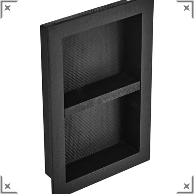 Black 16" X 24" Shower Niche With Double Shelves, Square Corners And Recessed, Sealed Protection For Bathroom, 100% Waterproof Using Extruded Foam, Movable Partition Interior Space, Surface Process