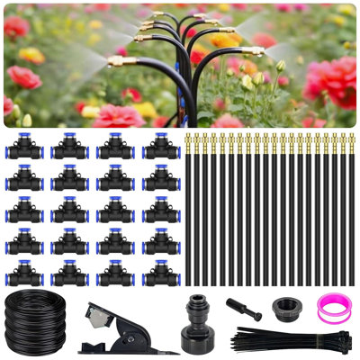 Rainbean 360° Adjustable Drip Irrigation System – 66ft Garden Watering Kit With 20 Copper Nozzles For Lawn, G In Black