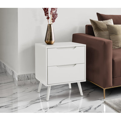 Table d'appoint, table d'appoint, bout, tiroir de rangement, table de chevet, chambre à coucher, salon, stratifié blanc, moderne, contemporain