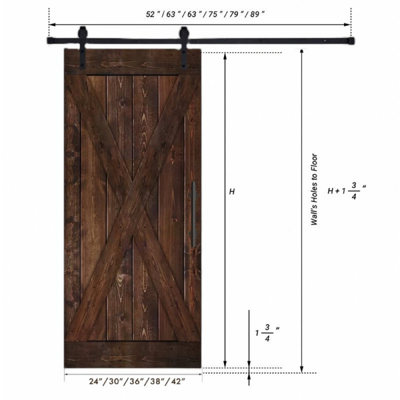 Porte de grange en bois lambrissé brut, 24 po x 84 po