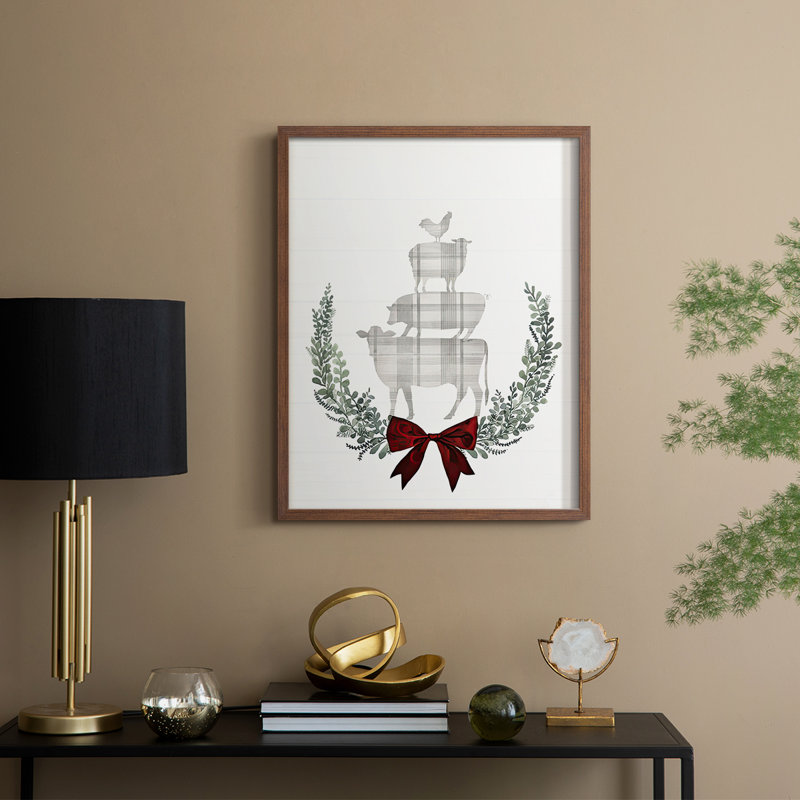 Reproduction encadrée Yuletide Animals II - bois massif, H 30 po x l 24 po, Noyer