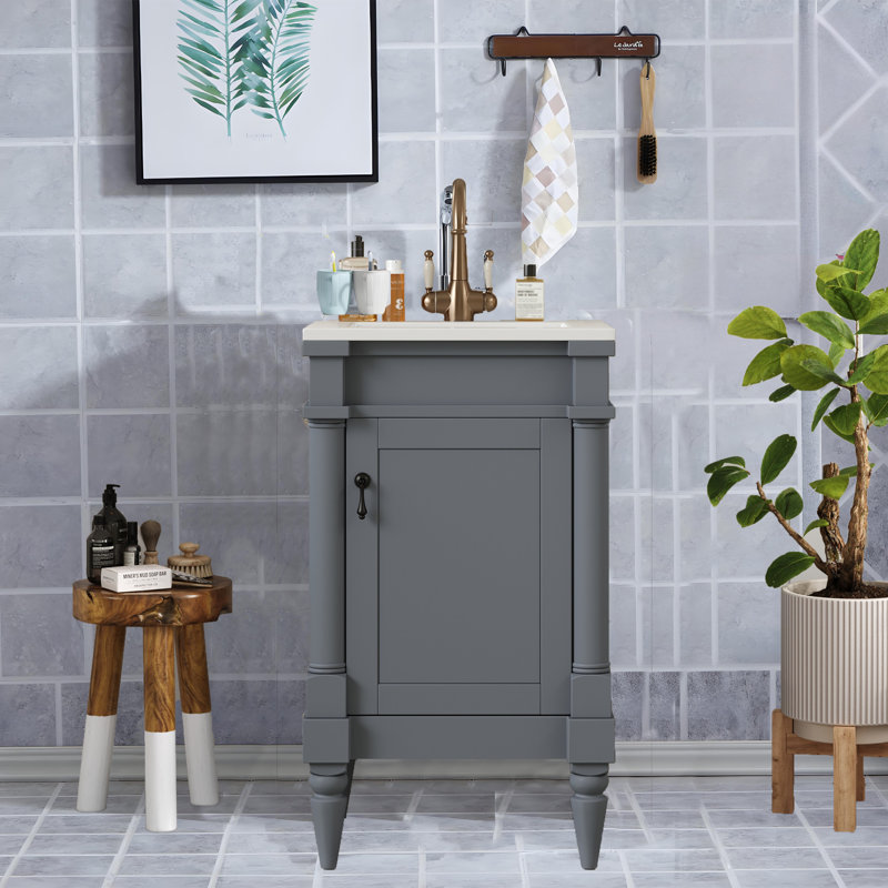 Meuble-lavabo simple 18 po avec lavabo moderne pour petit espace, Gris