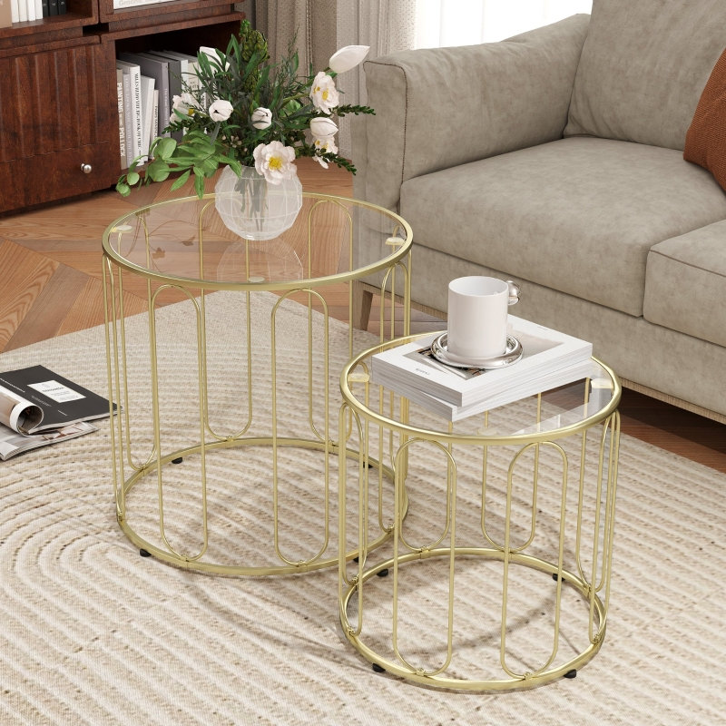 Elliptical Cut-Out Nesting Tables 50*50*50 cm Metal 1 Piece Nesting Coffee Table Gold Height Adjustable