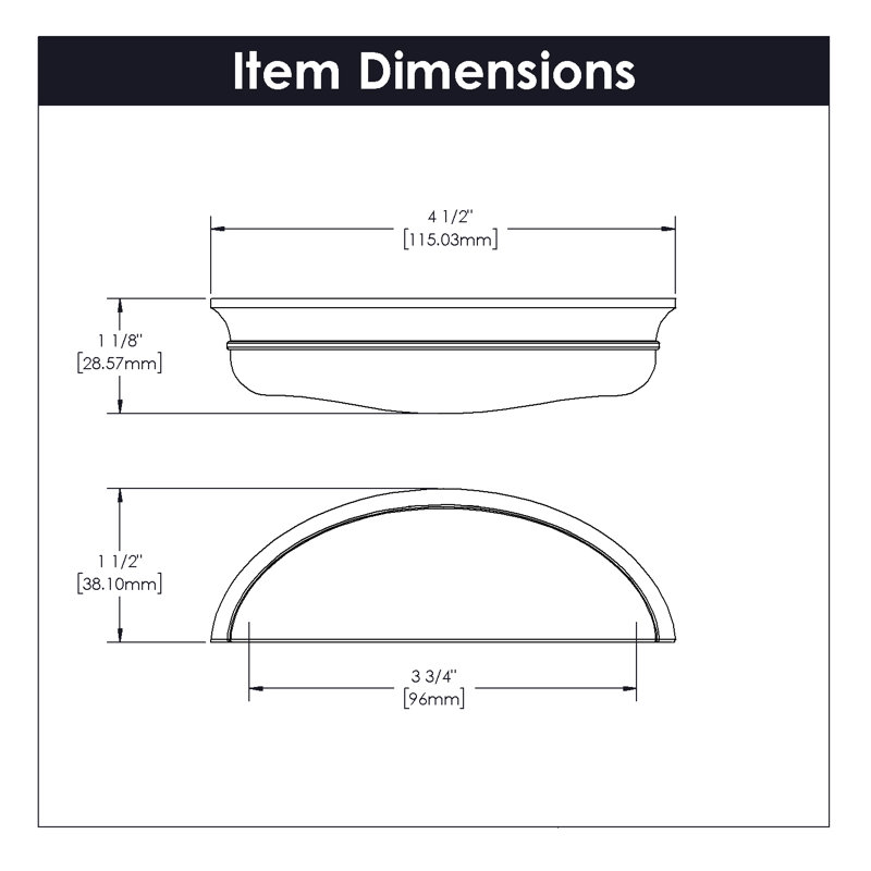 Fuller Collection Cup Pull - 3-3/4" Center to Center Cabinet Pull - Traditional Hardware for Drawers & Cabinets
