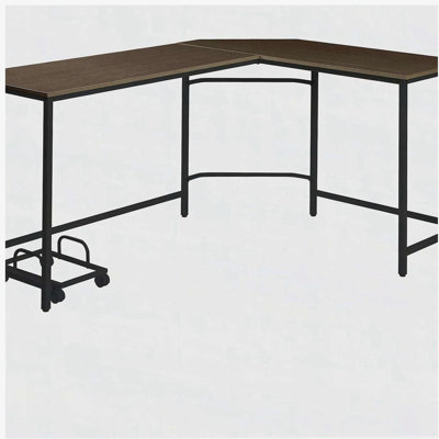Oak and Black L-shape Computer Desk