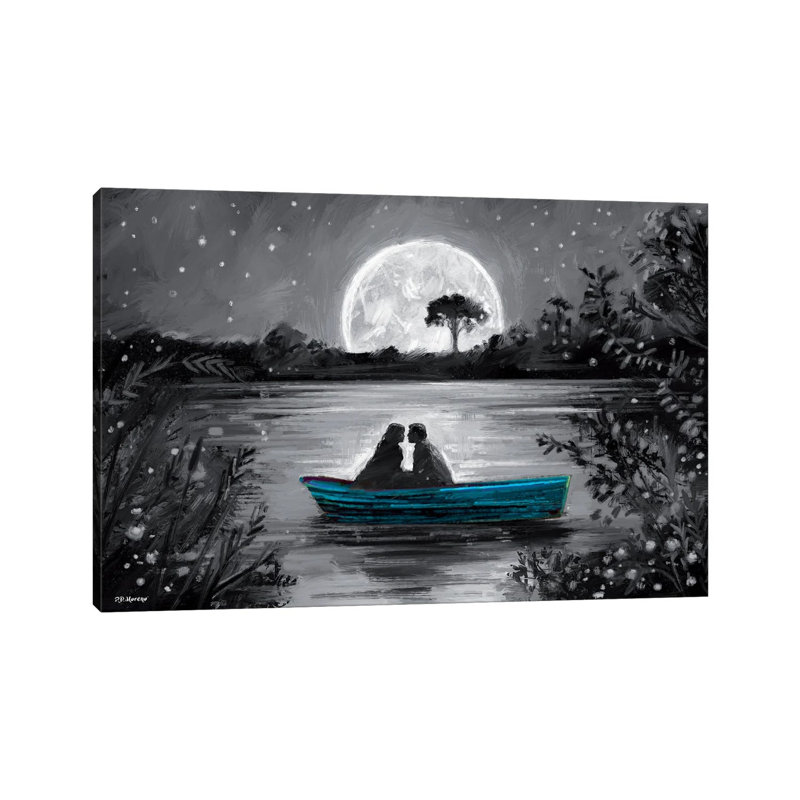 Love In Boat Blue by P.D. Moreno - Painting on Canvas, Wrapped Canvas, 20.32cm H x 30.48cm W x 1.91cm D