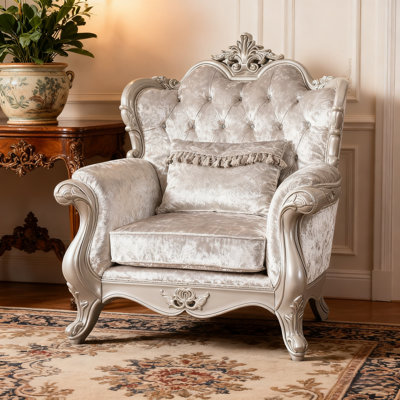 Off White Finish Traditional Style 1pc Chair Diamond Tufting Wing Back Design cabriole Style Legs Crown Molding