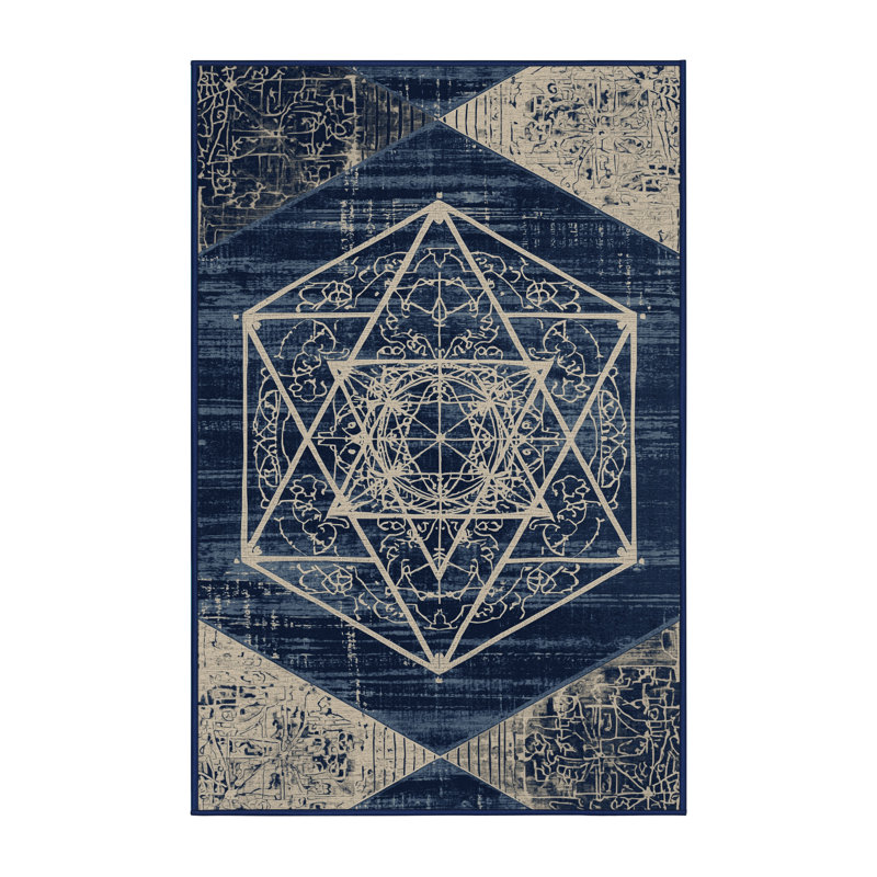 Tapis gris moelleux doux à motif de blocs d'inspiration mondiale Sedgley, 4 x 6