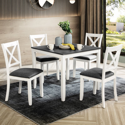 5 repas pour 4, table et chaises en bois modernes, gris et blanc deux tons, stable, coussins en mousse confortables, facile à assembler 4, 5, bois, blanc, cadre, sièges, assemblage à la maison