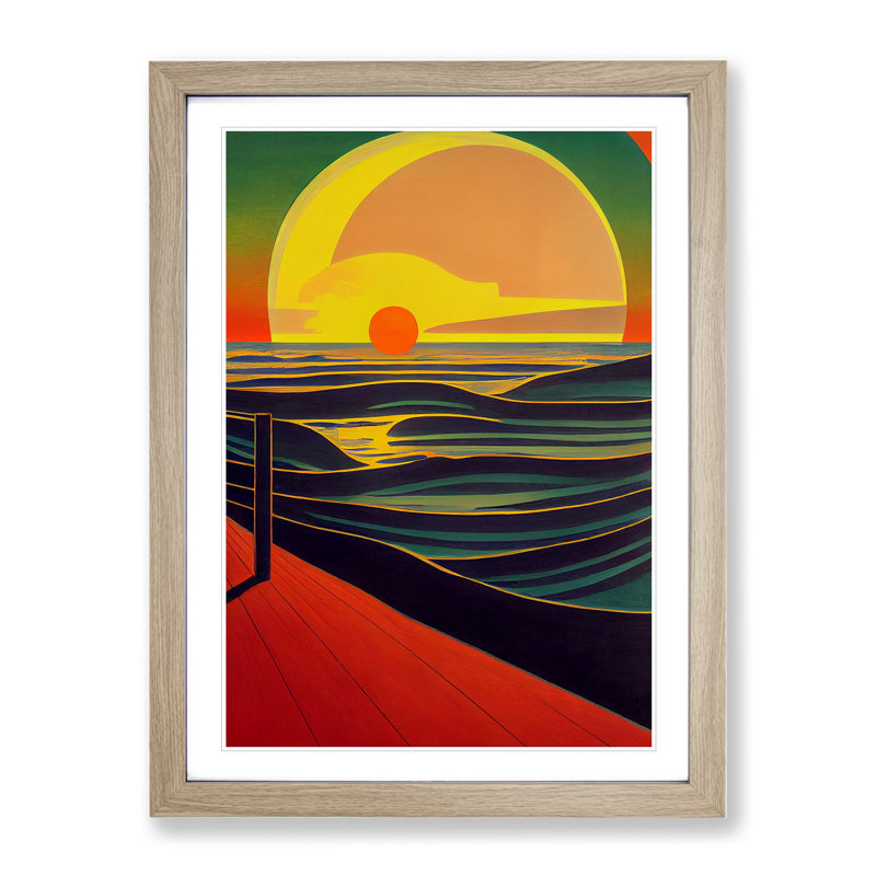 Vibrant Sunset Abstract - Wall Art, 66cm H x 48cm W, Oak Framed Paper, White