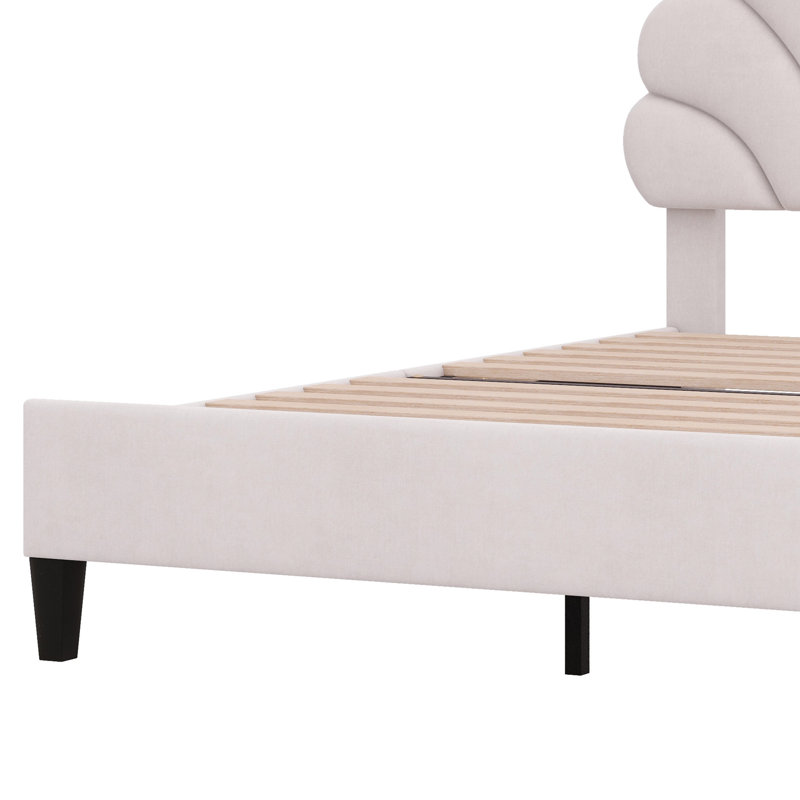 Lit plateforme tapissier avec tête de lit à motif floral, Beige, Grand lit