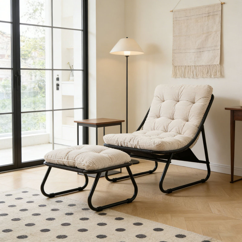 Chaise longue d'extérieur avec repose-pieds pour patio, Blanc