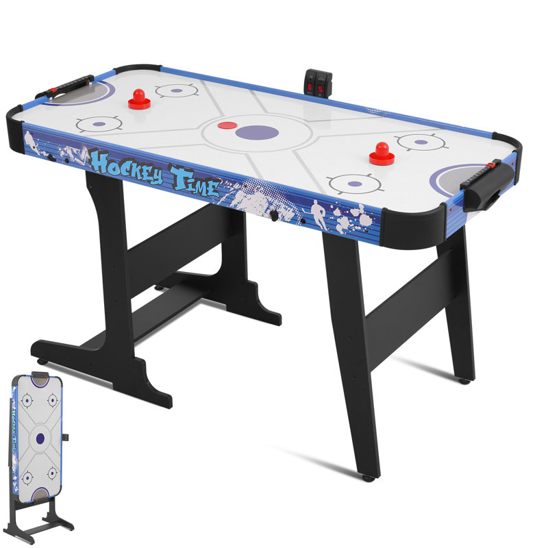 Table de hockey sur coussin d'air pliable de 58 po, table de jeu de hockey intérieure pliante pour adultes et enfants, ensemble de jeu d'arcade portable avec 2 rondelles, 2 poussoirs, marqueur à DEL, moteur puissant de 12 V pour salle de jeux, maison, bureau