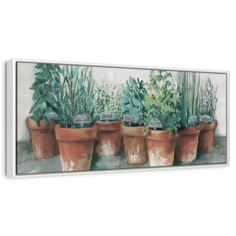 Pots of Herbs Cottage, 43 po x 15 po, Cadre flottant blanc