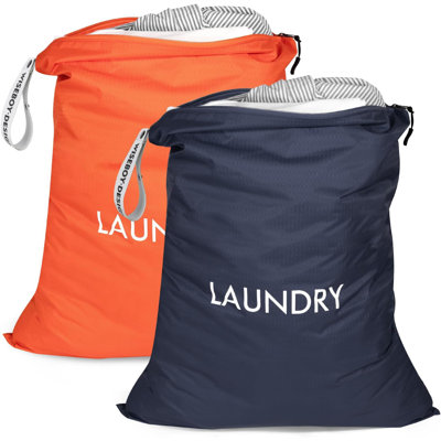 2 Pack Waterproof Wet Dry Laundry Bags Foldable Ripstop Nylon Travel Gym Storage Pouch
