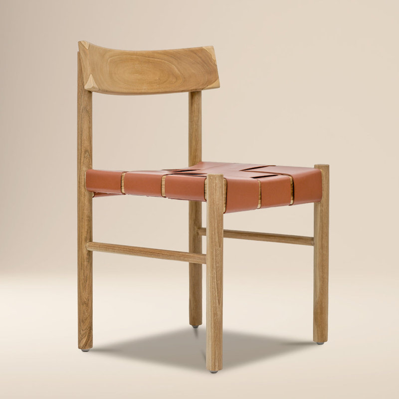 Zadar Teak & Leather Dining Chair, Fauve Tan