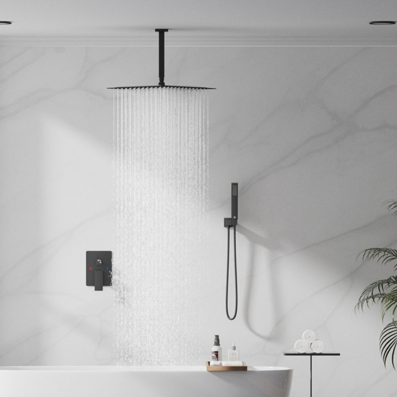 10 In Rainfall Shower System - Ceiling Mount, Rain Shower Heads With Handheld Spray, Thermostatic Shower Faucet Set Complete Shower Trim Kit With Rough-in Valve