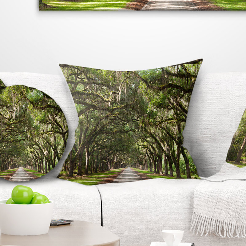 Live Oak Tunnel - coussin à imprimé paysage, Carré, 16 po x 16 po