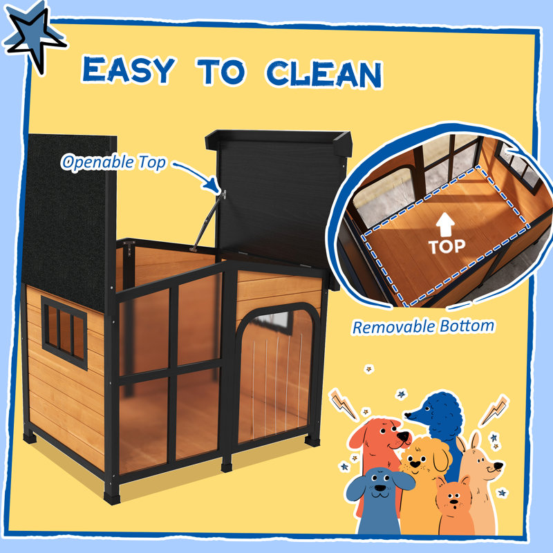 Large Cabin-Style Wooden Dog House with Openable Roof