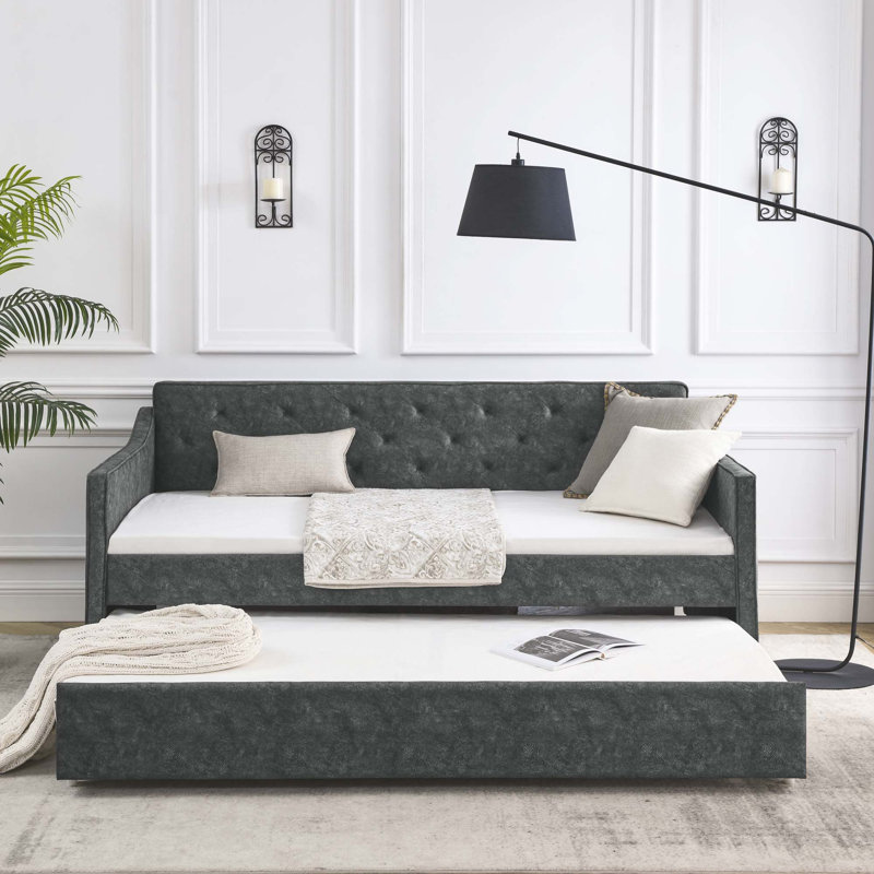 Twin Size Daybed With Twin Size Trundle, Gray