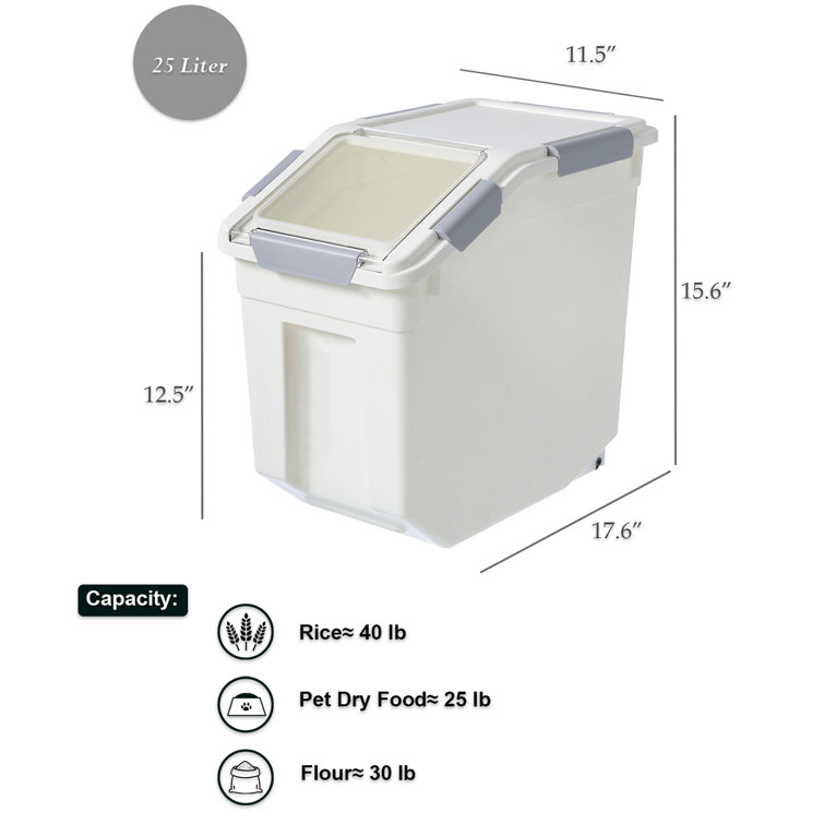 HANAMYA Pet Food Storage Container with Measuring Cup 27lbs, White & Gray