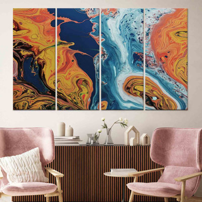 Reproduction d'art sur toile imprimée: conception abstraite de verre trempé orange et bleu, toile tendue 4P