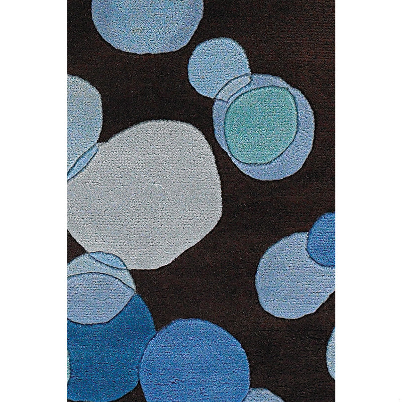 Tapis à petits cercles géométriques en laine touffeté à la main brun, bleu, gris, sarcelle et brun clair Samual Authentic