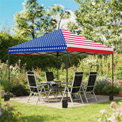Tente pliante de 117,7 po x 117,7 po, motif drapeau américain, abri solaire extérieur pour terrasse, tonnelle instantanée à hauteur réglable