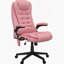 Chaise de bureau de massage à haut dossier avec 6 points de vibration et fauteuil chauffant inclinable en cuir PU avec accoudoirs et télécommande, rose
