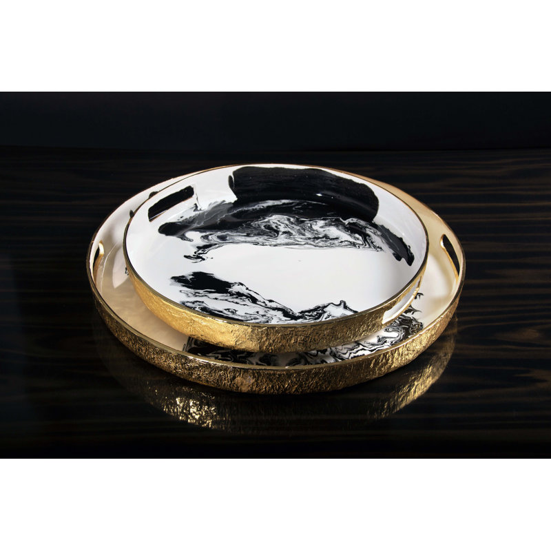 Bianco Nero Round Serving Tray Small, 2.25" H x 20" W x 20" D