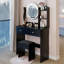 Table de coiffeuse ronde à miroir DEL avec tabouret moelleux, interrupteur tactile, 3 couleurs, luminosité réglable, rangement grande capacité pour les petits espaces | Idée de cadeau-281175072