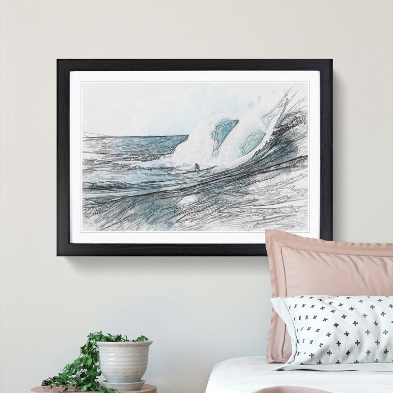 Surfs up in Abstract - Framed Print, 62cm H x 87cm W x 2cm D, Black Framed