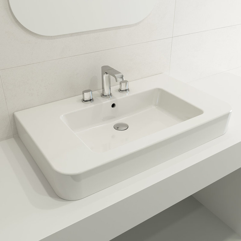 Parma 33.27'' L Bathroom Sink, Single-Hole, White