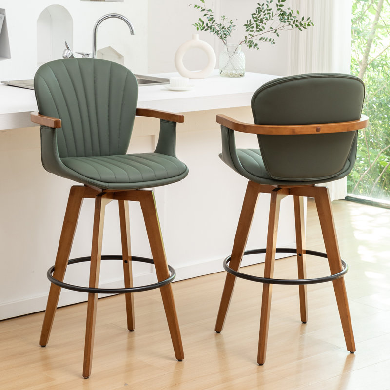 Kelsch Swivel Bamboo Counter Stools and Bar Stools, Green, Bar Stool (30" Seat Height )
