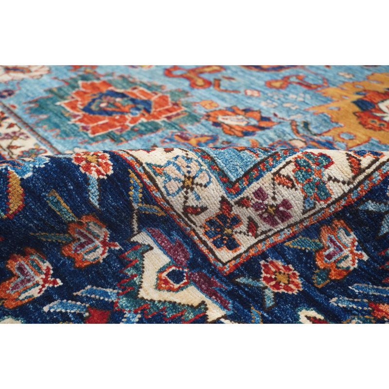 High-Quality Hand-Knotted Light Blue And Navy Area Rug