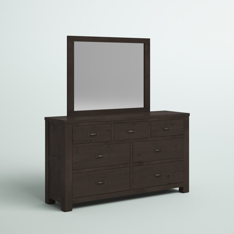 Commode double 7 tiroirs en bois massif avec miroir Mateo, Espresso