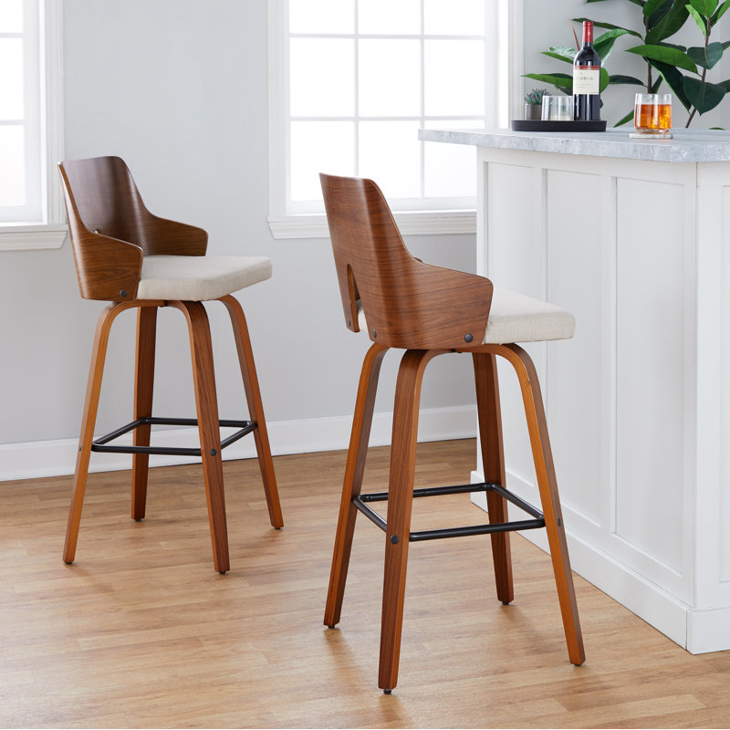 Ashton 30" Fixed-Height Bar Stools with Bent Wood Legs & Square Footrest, Bar Stool (30” Seat Height)
