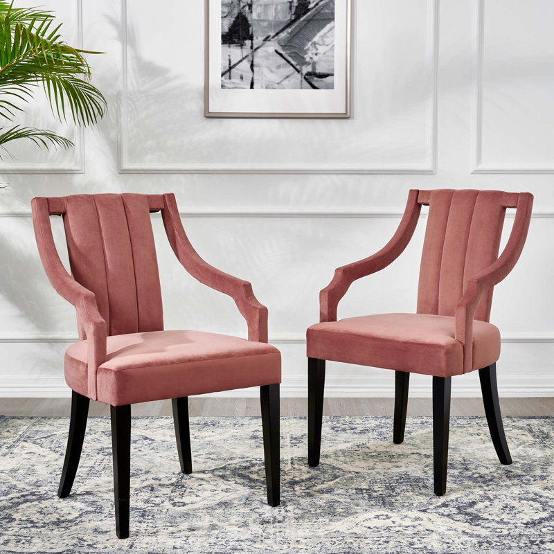Ensemble de 2 chaises de salle à manger en velours Vertu Performance, Vieux rose