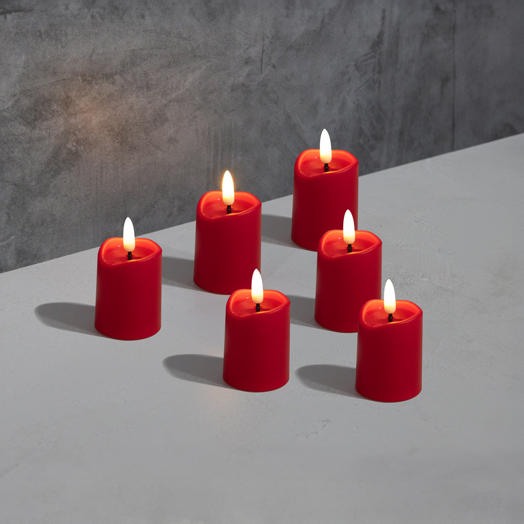 Battery Operated 3D Wick Flame Mini Pillars - 6 Piece (Set of 6) Ebern Designs
