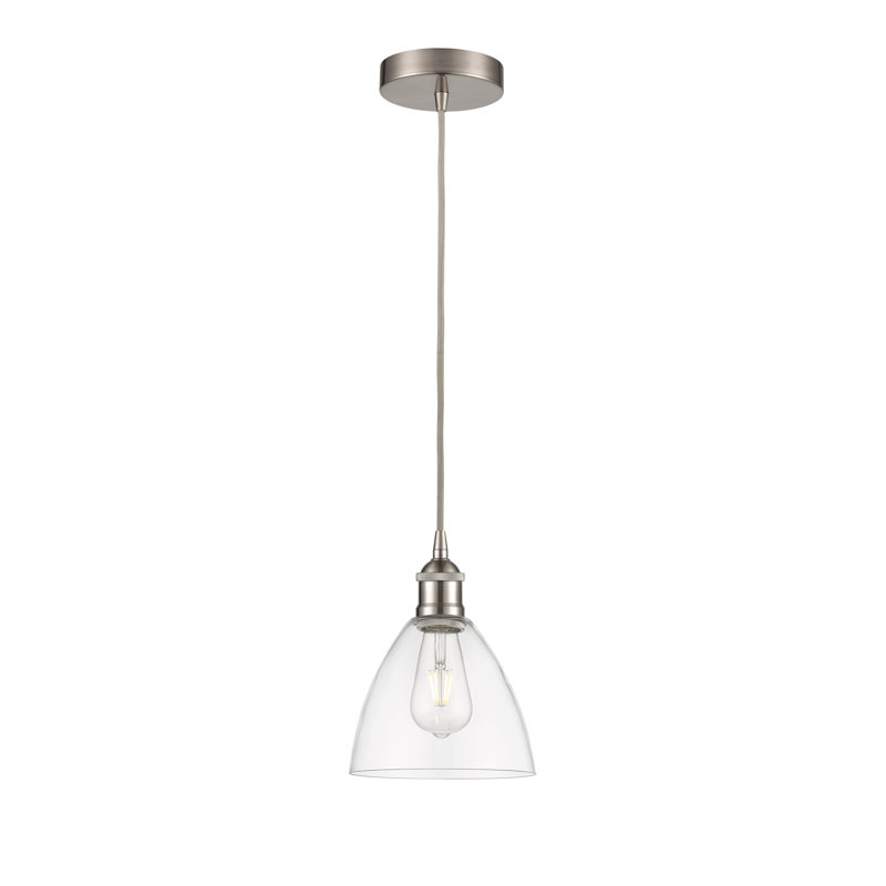 Luminaire suspendu conique à 1 lumière Bluford, H 10,25 po x l 7,5 po x P 7,5 po, Transparent, Nickel satiné brossé