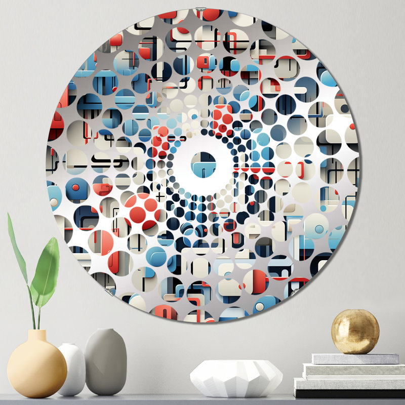Blue Metropolis Matrix Pattern - Concentric Circles Decorative Mirror, 23.6" x 23.6"